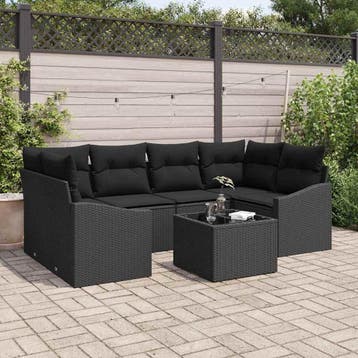 vidaXL Bankstel 7 st Zwart poly rattan, Verzenden, Nieuw