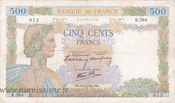 France Frankreich F 32/03 500 Francs La Paix 20/06/1940 K..., Verzenden, België