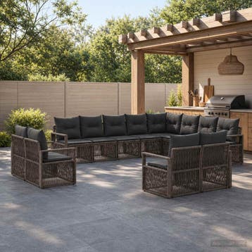 vidaXL Tuinbank Set 12 st Grijs poly rattan, Verzenden, Nieuw