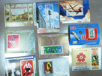 Yémen 1967/1973 - Collection de mini-feuillets et de blocs, Postzegels en Munten, Gestempeld