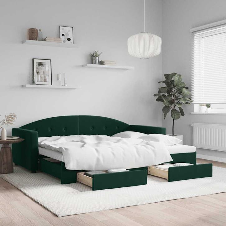 vidaXL Slaapbank onderschuifbed en lades 90x200 cm fluweel, Maison & Meubles, Chambre à coucher | Lits, Envoi