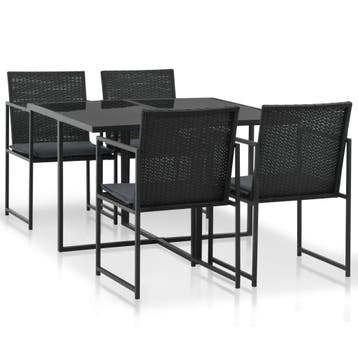 vidaXL 5-delige Tuinset met kussens poly rattan zwart, Verzenden, Tuinset