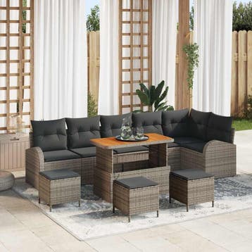 vidaXL Tuinbank Set 10 st Grijs poly rattan, Verzenden