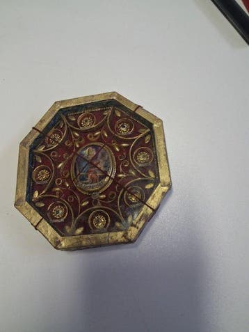 Reliekhouder - Hout, Goud, Verguld, Messing, Papier,, Antiek en Kunst