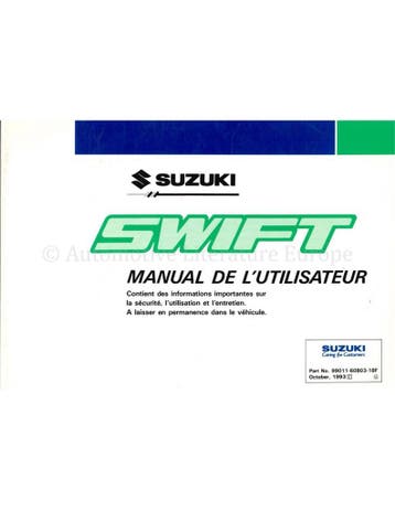 1993 SUZUKI SWIFT INSTRUCTIEBOEKJE FRANS