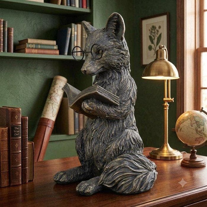 Beeld, Charming Antique Style Reading Fox Figurine, Antiek en Kunst, Curiosa en Brocante