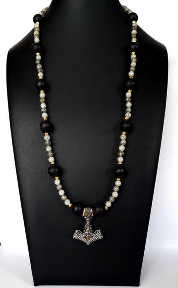 Lava steen & Labradoriet - Noordse ketting – Thors hammer –