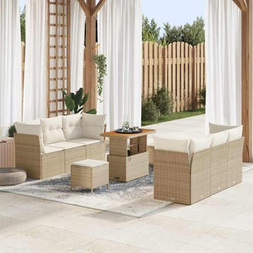 vidaXL Tuinbank Set met kussen 9 pcs Beige en Crème poly, Verzenden, Nieuw