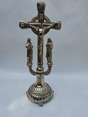 Crucifix - Legering, Verzilverd - 1940-1950 - 41 cm, Antiek en Kunst