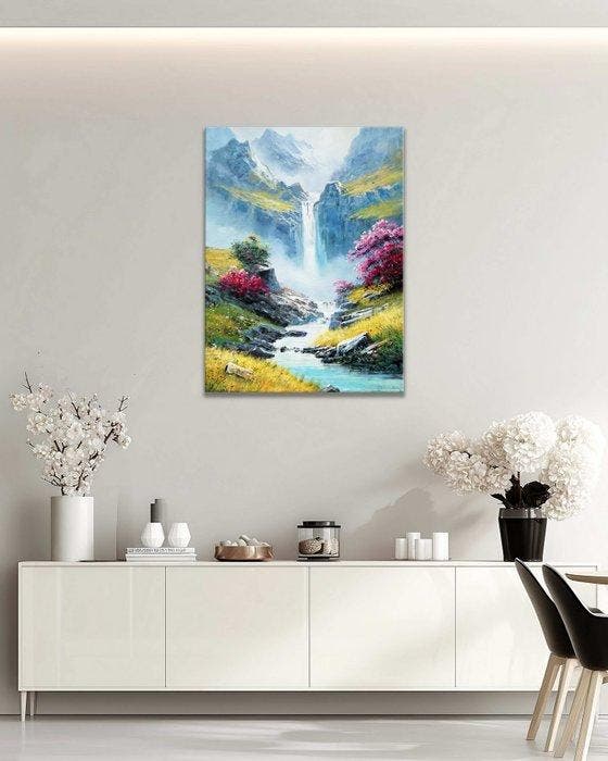 Stefano - Alpine Falls in Bloom, Antiek en Kunst, Kunst | Schilderijen | Modern