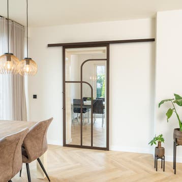 Stalen Schuifdeur koofsysteem Brons 4 Vlaks rond Helder glas, 75 tot 150 cm, Nieuw, 150 tot 225 cm, Metaal
