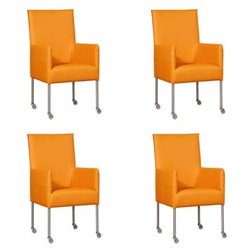 Set van 4 Leren eetkamerstoelen Spark - Toledo Mandarin, Ophalen of Verzenden