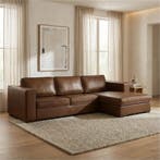 Leren hoekbank Fine - 2 zits + longchair, Ophalen of Verzenden