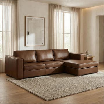 Leren hoekbank Fine - 2 zits + longchair, Huis en Inrichting, Nieuw, Ophalen of Verzenden, Modern, 200 tot 250 cm