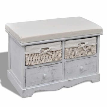 vidaXL Opbergbank 62x33x42 cm paulowniahout wit, Verzenden