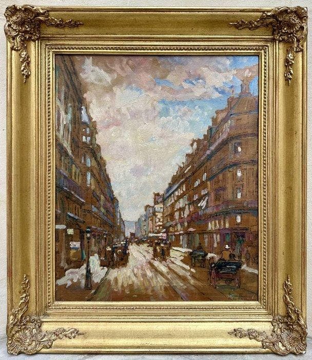 Pierre Chapuis (1863-1942) - La rue de Châteaudun, Paris, Antiek en Kunst, Kunst | Schilderijen | Klassiek
