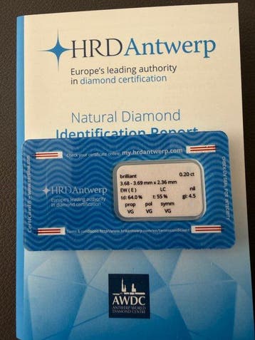 1 pcs Diamant (Natuurlijk) - 0.20 ct - Rond - E - IF - HRD, Nieuw