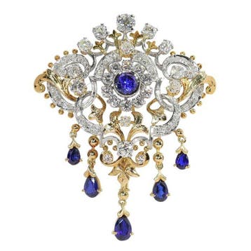 Broche - 18 karaat Geel goud, Platina - 4.35ct. tw. Diamant