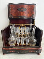 Service à liqueur (15) - Bois, Laiton, Verre, Mother of, Antiquités & Art