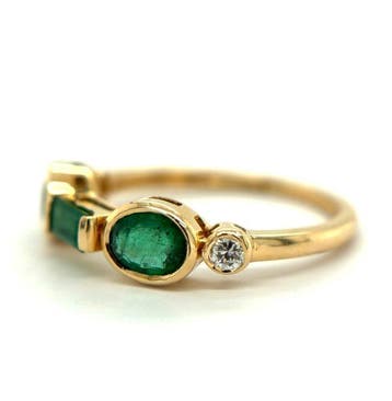 Ring - 14 karaat Geel goud - 1.02ct. tw. Smaragd - Diamant