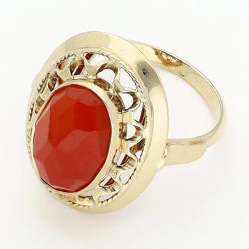 Ring - 14 karaat Geel goud - Carneool, Handtassen en Accessoires, Ringen, Nieuw