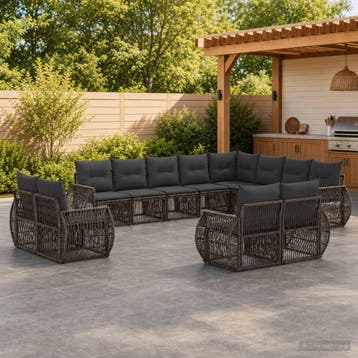 vidaXL Tuinbank Set 12 st Grijs en Donkergrijs poly rattan, Verzenden, Nieuw