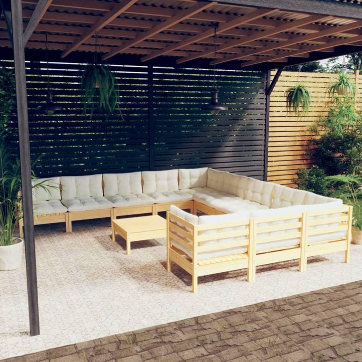 vidaXL 12-delige Loungeset met crèmekleurige kussens, Tuin en Terras, Tuinsets en Loungesets, Loungeset, Nieuw, Verzenden
