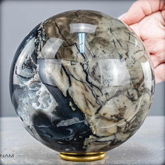 Zeldzame UV-actieve mosagaat – Bol met indrukwekkende, Antiek en Kunst, Curiosa en Brocante