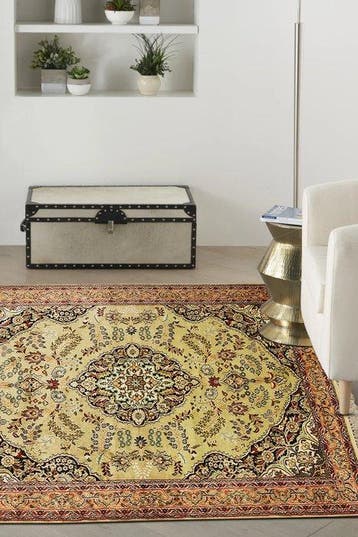 Padmini - Tapis en soie noué à la main, couleur vert fougère
