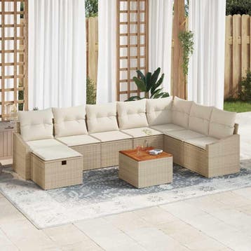 vidaXL Tuinbank Set 9 st Beige Poly rattan, Verzenden
