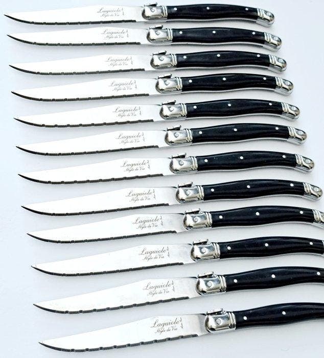 Laguiole - 12x Steak Knives - Black - style de -, Antiek en Kunst, Antiek | Meubels | Tafels
