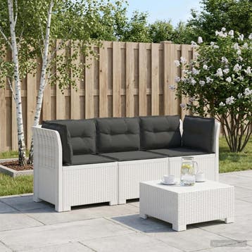 vidaXL 3-Zits Tu bank met Kussens Rattan Look PP Wit, Verzenden, Nieuw