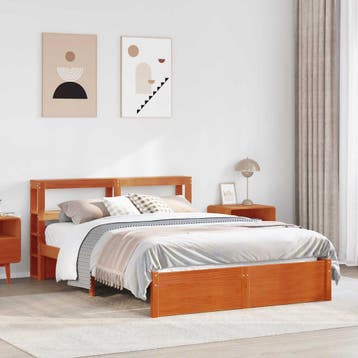 vidaXL Bedframe met plank Wasbruin 150 x 200 cm Massief, Huis en Inrichting, Verzenden, Nieuw