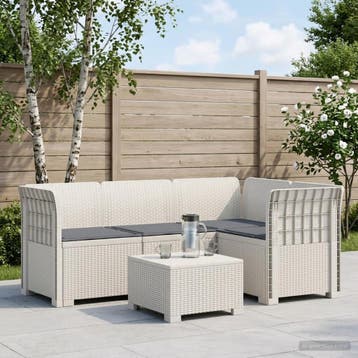 vidaXL 4-Persoons Tuin Sofa met Kussens Rattan Look PP Wit, Verzenden, Nieuw