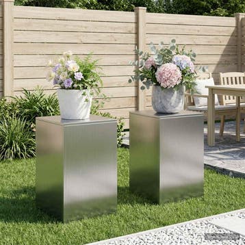 vidaXL Plantenstand 2 pcs zilver 40 x 40 x 60 cm Roestvrij, Tuin en Terras, Verzenden, Nieuw