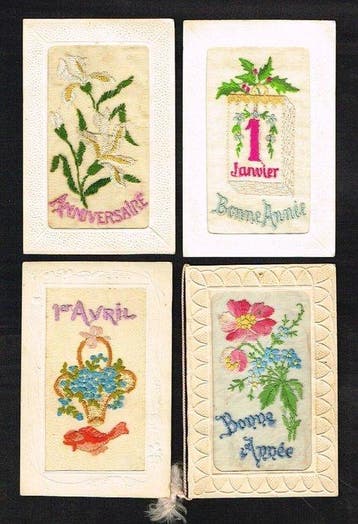 Diverse wensen - Prachtige set van 54 geborduurde kaarten, Gelopen