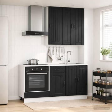 vidaXL Keukenblok LUCCA 5 pcs Zwart Bewerkt hout, Huis en Inrichting, Verzenden, Nieuw