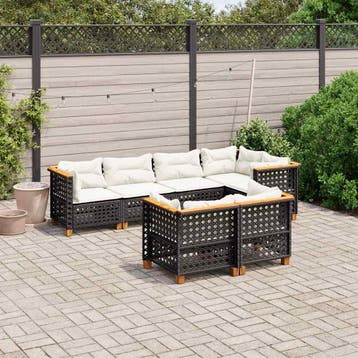 vidaXL 7-delige Loungeset met kussens poly rattan zwart, Verzenden, Loungeset