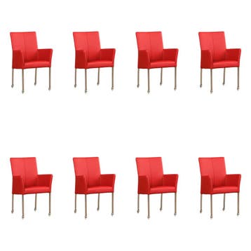 Set van 8 Leren eetkamerstoelen Comfort met wieltjes en, Ophalen of Verzenden