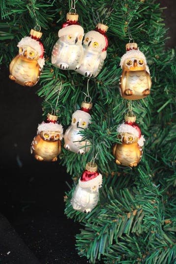 Krebs: miniatuur uiltjes met kerstmuts, kerstornament -, Diversen, Nieuw