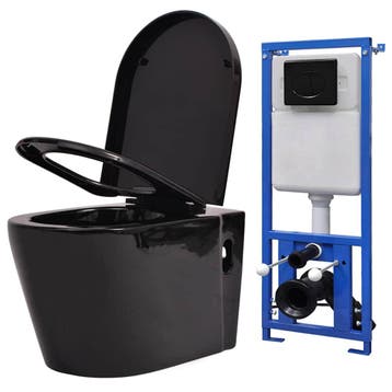 vidaXL Hangend toilet met verborgen stortbak keramiek zwart, Verzenden