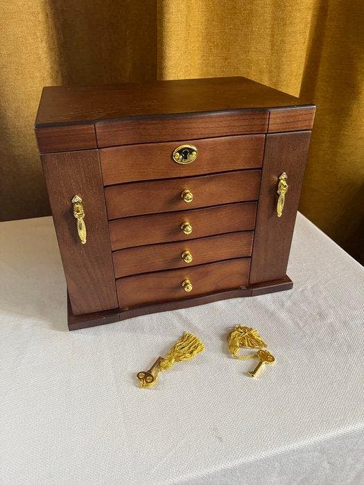 Boite a Bijoux - 5 Niveaux - Sieradendoos - Hout - Spiegel &, Antiquités & Art, Art | Objets design