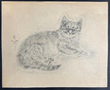 Léonard Tsuguharu Foujita (1886-1968) - Chat couché, planche, Antiek en Kunst