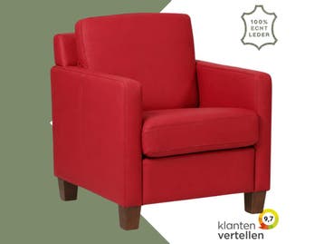 Leren fauteuil Smart - Toledo Ducati (rood) - Poten hout, Nieuw, Ophalen of Verzenden, Bohemian, Eigentijds, Modern, Retro, 50 tot 75 cm
