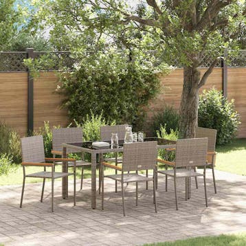 vidaXL Tuin Eettafel Set 7 pcs Grijs poly rattan, Verzenden