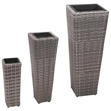 vidaXL Plantenbakken verhoogd 3 st poly rattan grijs, Verzenden