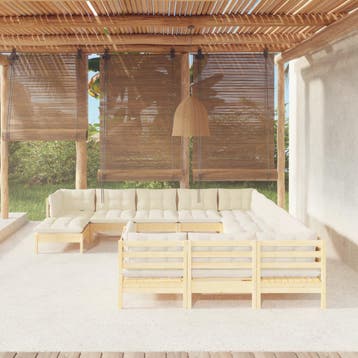 vidaXL 12-delige Loungeset met crèmekleurige kussens, Tuin en Terras, Verzenden, Nieuw, Loungeset