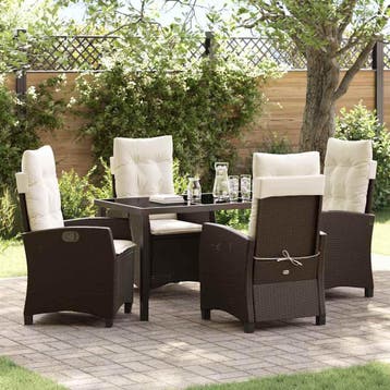 vidaXL Tuin Eettafel Set met kussen 5 pcs Bruin poly rattan, Verzenden, Nieuw