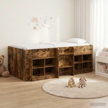 vidaXL Loft Bed Frame met Kast 3 st Gerookt eiken Bewerkt, Verzenden, Nieuw