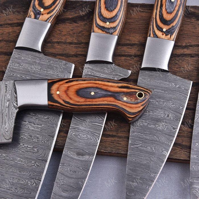 Keukenmes - Chefs knife - Gevouwen staal, Pakka wood -, Antiek en Kunst, Antiek | Keukengerei